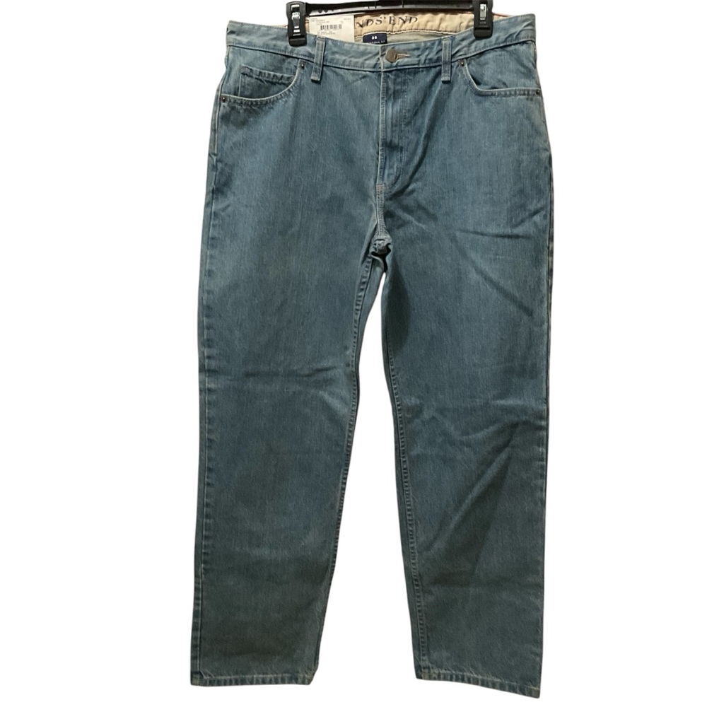 LANDS’ END Jeans Mens Traditional 5 Pocket Denim 36 X 30 Light Wash 307460 New